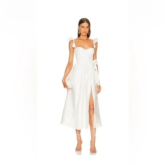 V. CHAPMAN VERA BUSTIER MIDI DRESS IN WHITE BAROQUE FLORAL - Picture 4 of 7